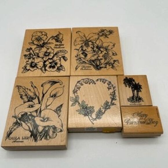 Lot of 6 Rubber Stamps for Crafting Floral Valentine’s Day Orchid Calla Lily - Picture 1 of 16